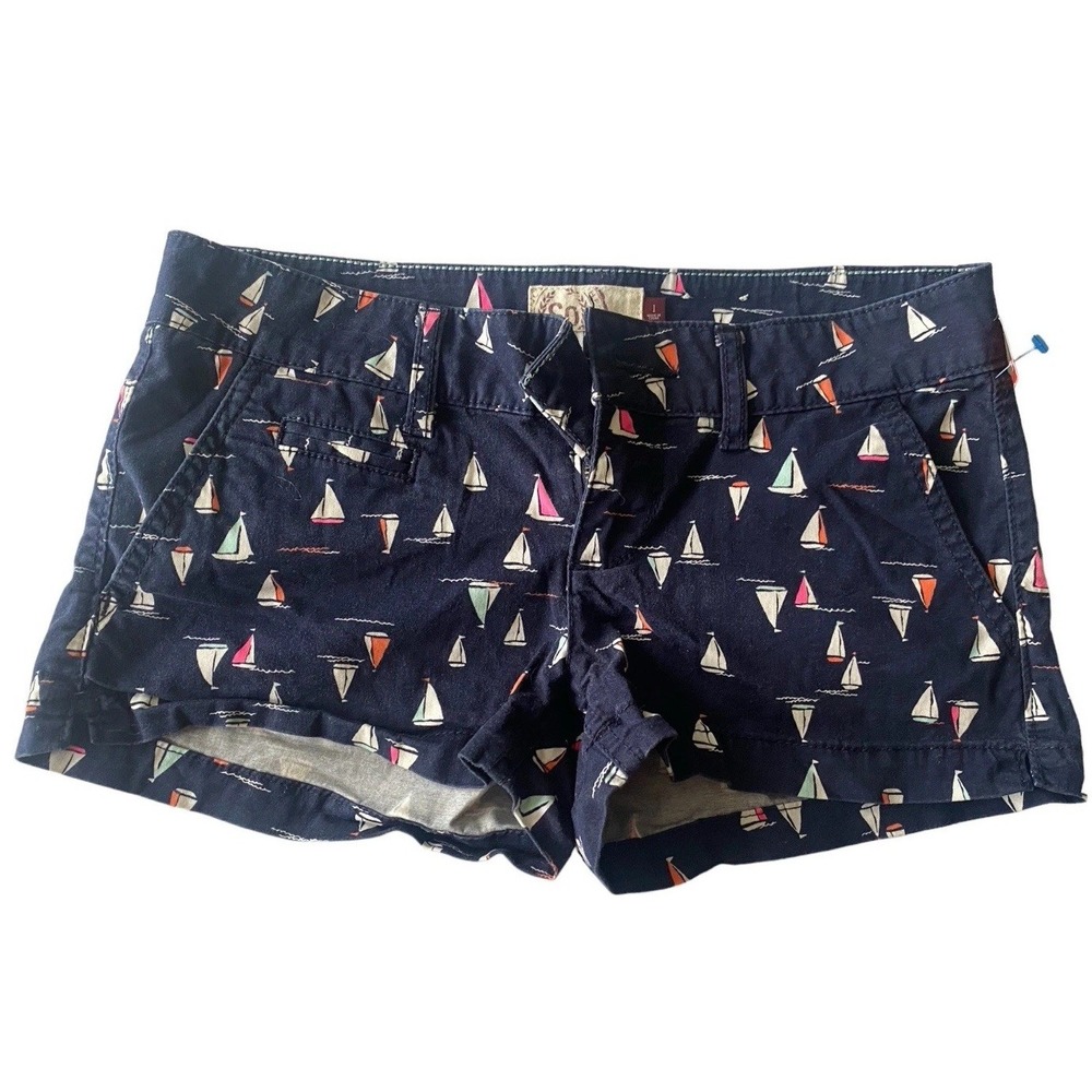 Boat Shorts Navy Blue Sailboat Print SO Nautical Coastal Aesthetic Size 1